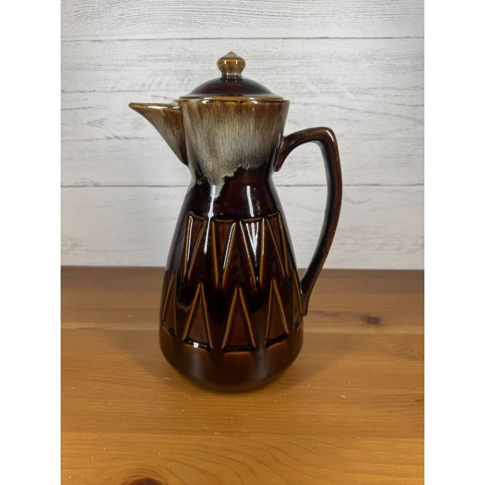 Vintage Coffee / Tea Pot | Art Pottery Drip Glaze Brown Multicolour 70s Triangle